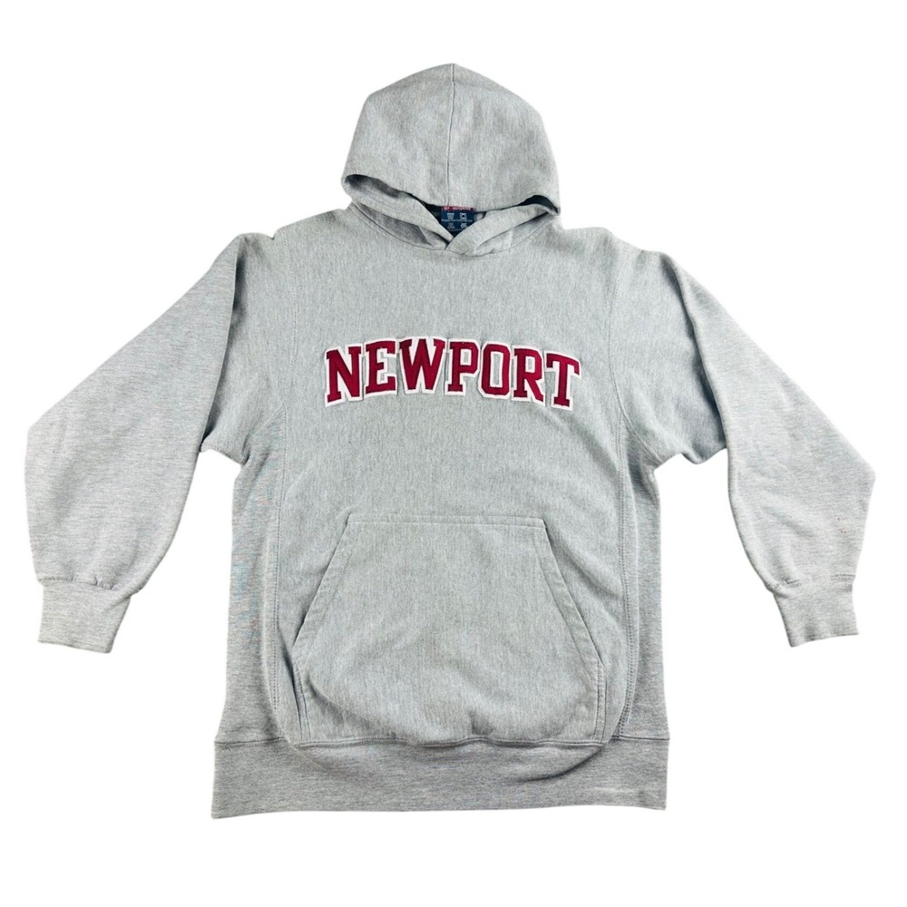 Vintage MV Sport Newport Pro-Weave Hoodie Men S Gray Spellout Graphic Sportswear